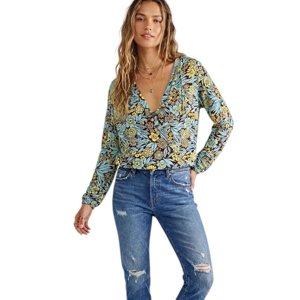 I.N.C International Concepts Womens Blouse Top Sz Small Floral Botanical Retro